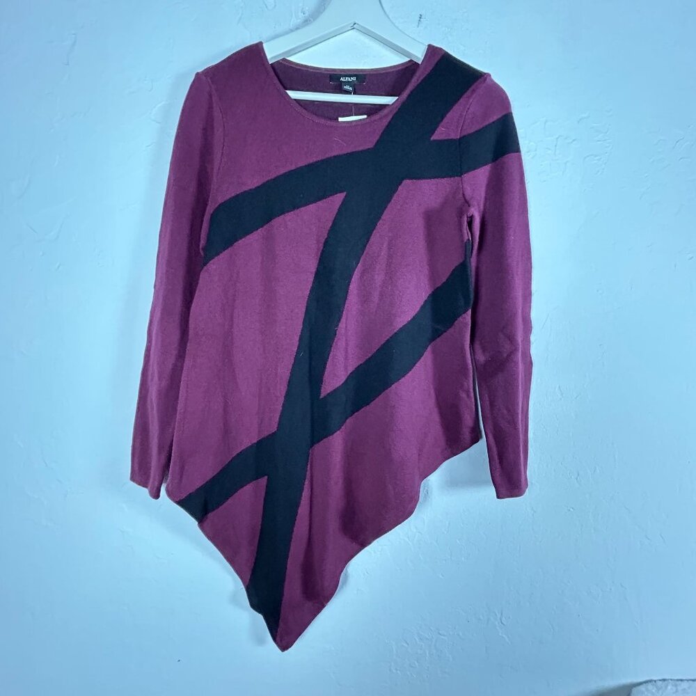 Alfani Womens Berry Jam Long Sleeve Asymmetrical Tunic Top PS Petite Small New